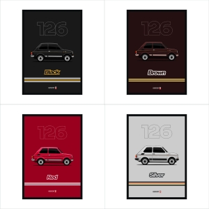 Zestaw obrazów Fiat 126p Red, Brown, Silver, Black