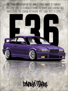 Plakat A3 BMW E36 Bavaria Motors violet